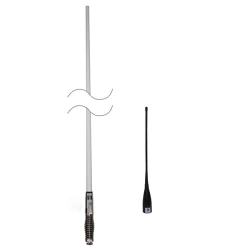 RFI CDQ8000-W white antenna and a CDQ34 whip