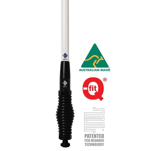RFI CDR5000-WB 5dBi UHF / CB 477Mhz Q-Fit® Vehicle Bull Bar Antenna White Radome/Black Spring 94cm high