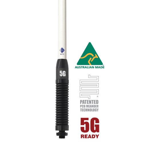 RFI CD8195-WB 5G LTE 6.5DBI collinear antenna (698-3800MHZ); 5M SMA(M)-white radome/black spring close view