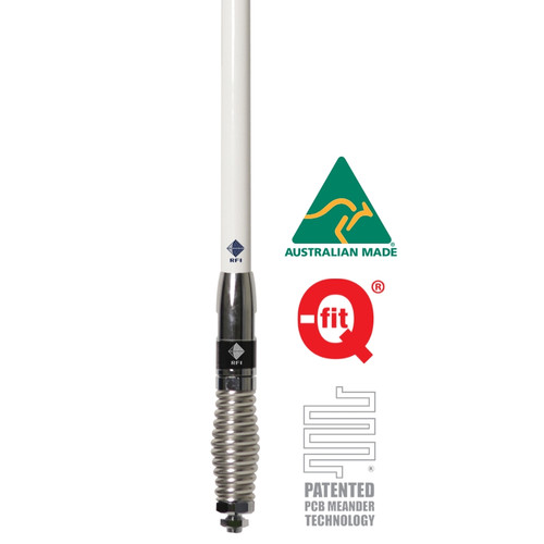 Close View of RFI CDQ8000-W 8dBi UHF 477Mhz Black Q-Fit® Vehicle Bull Bar Antenna - 208cm high