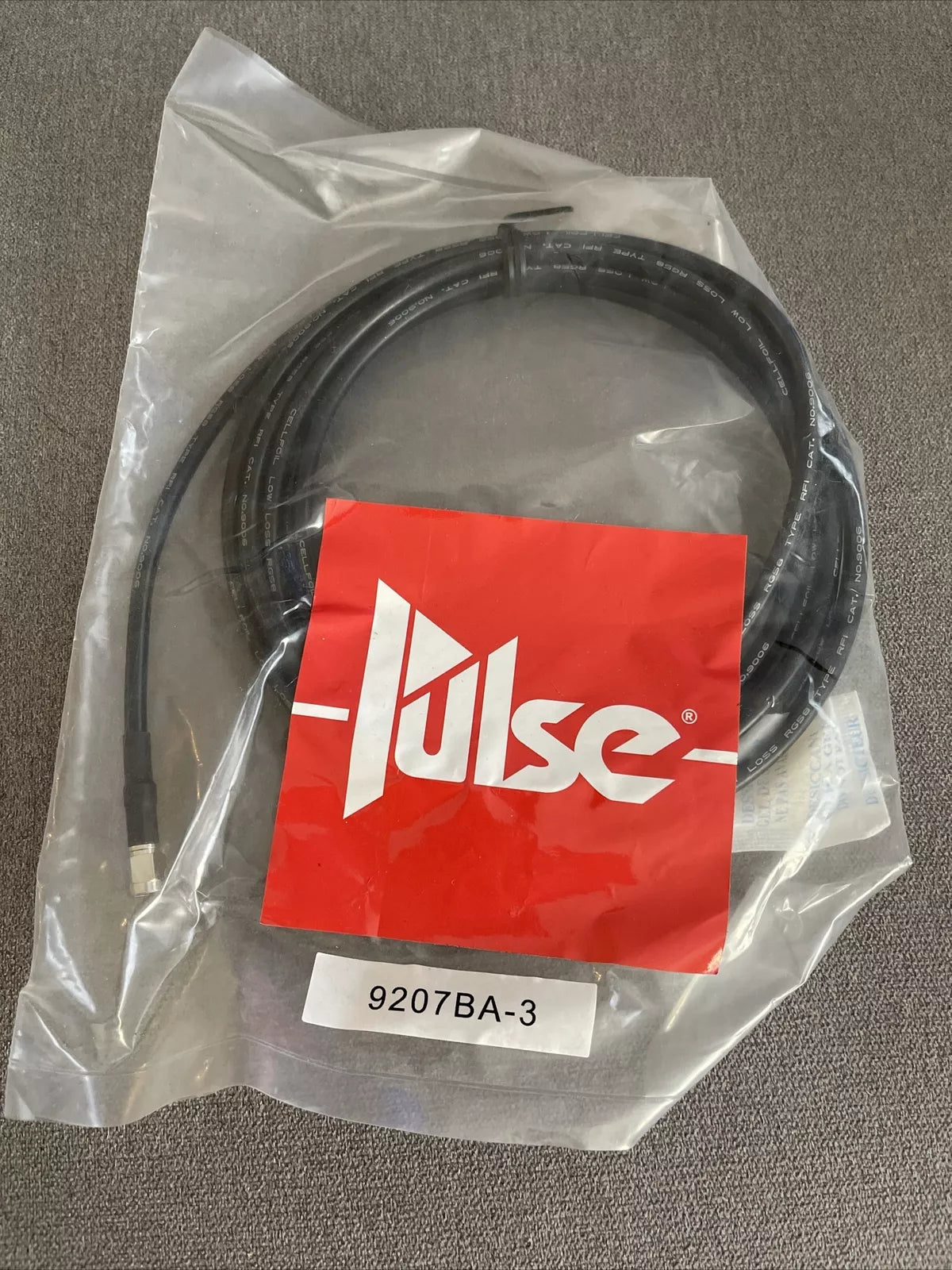 Package of an RFI Pulse 3 meter SMA (M) to SMA (F) cable lead