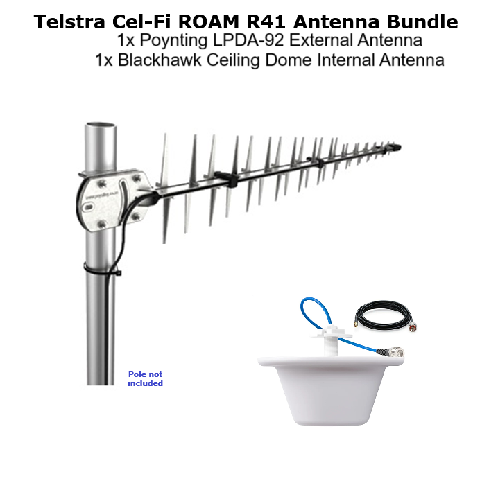One Poynting LPDA external antenna, one internal dome antenna and a one N to SMA cable