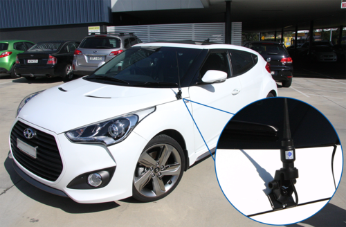 Zoom in view of a RFI BK-900 bonnet mount installed on a car