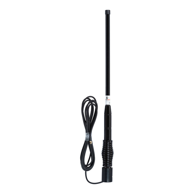 Blackhawk ANT-BH-OM-205B Trucker Edge Compact Antenna vertical view with connecting cable.