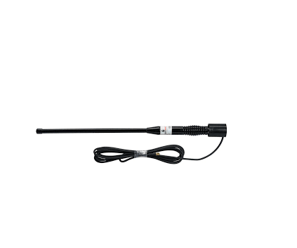 Blackhawk ANT-BH-OM-205B Trucker Edge Compact Antenna vertical view with connecting cable.