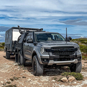 Off-road vehicle with GMF4x4 bonnet hinge antenna mount for Ford Ranger RA 2022