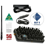 Cel-Fi GO booster with power adapter, internal antenna and an RFI CDQ8195 antenna