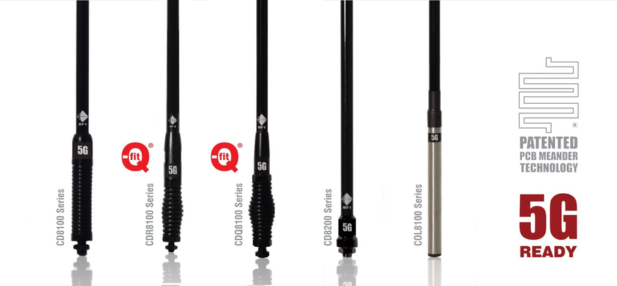 RFI CD8100, CDR8100, CDQ8100, CD8200 and COL8100 series antennas side by side