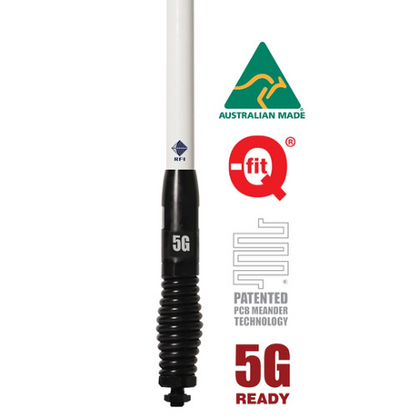 RFI CDQ8199-WB 8.5dBi 4G/LTE/5G White Q-Fit® Vehicle Bull Bar Antenna - 208cm high Close View
