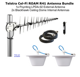 Telstra CEL-FI Roam antenna bundle with one external antenna and two ceiling dome internal antenna.