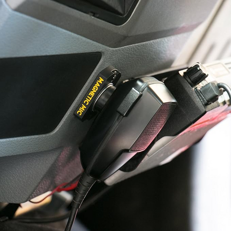 UHF Handpiece Mounted on a Magnetic Mic Holder inside a Car