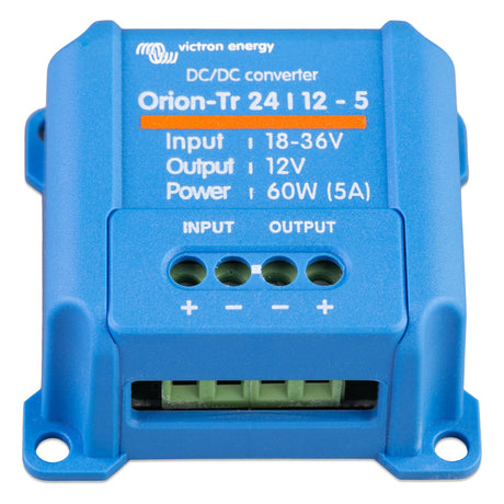 Front side view of a Victron Orion-Tr 24 | 12 - 5amp 60 watt DC-DC converter